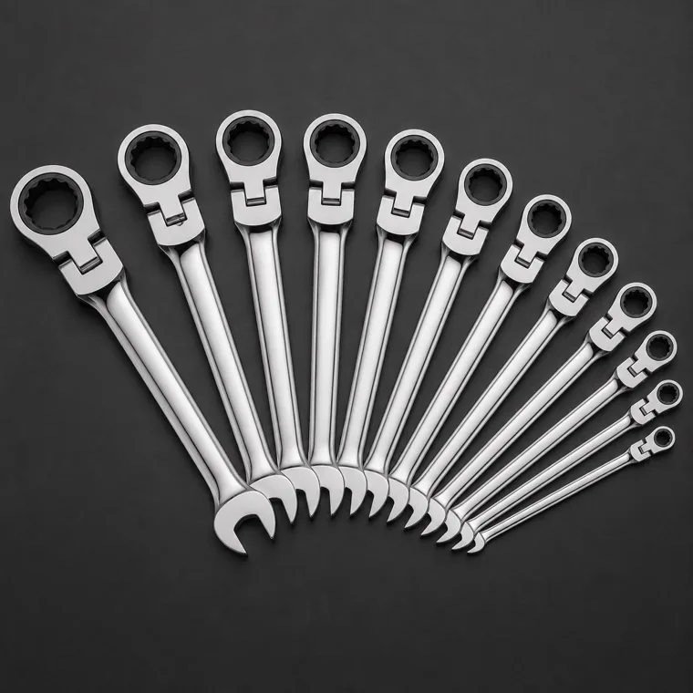 Ratcheting combination wrench set